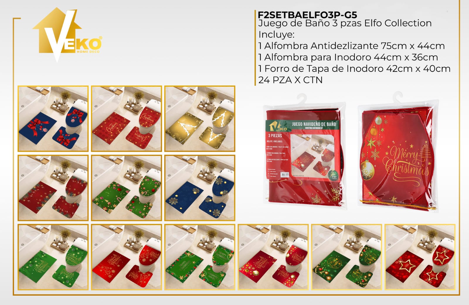 JUEGO DE COBERTOR PARA BAÑO NAVIDEÑO/3PCS