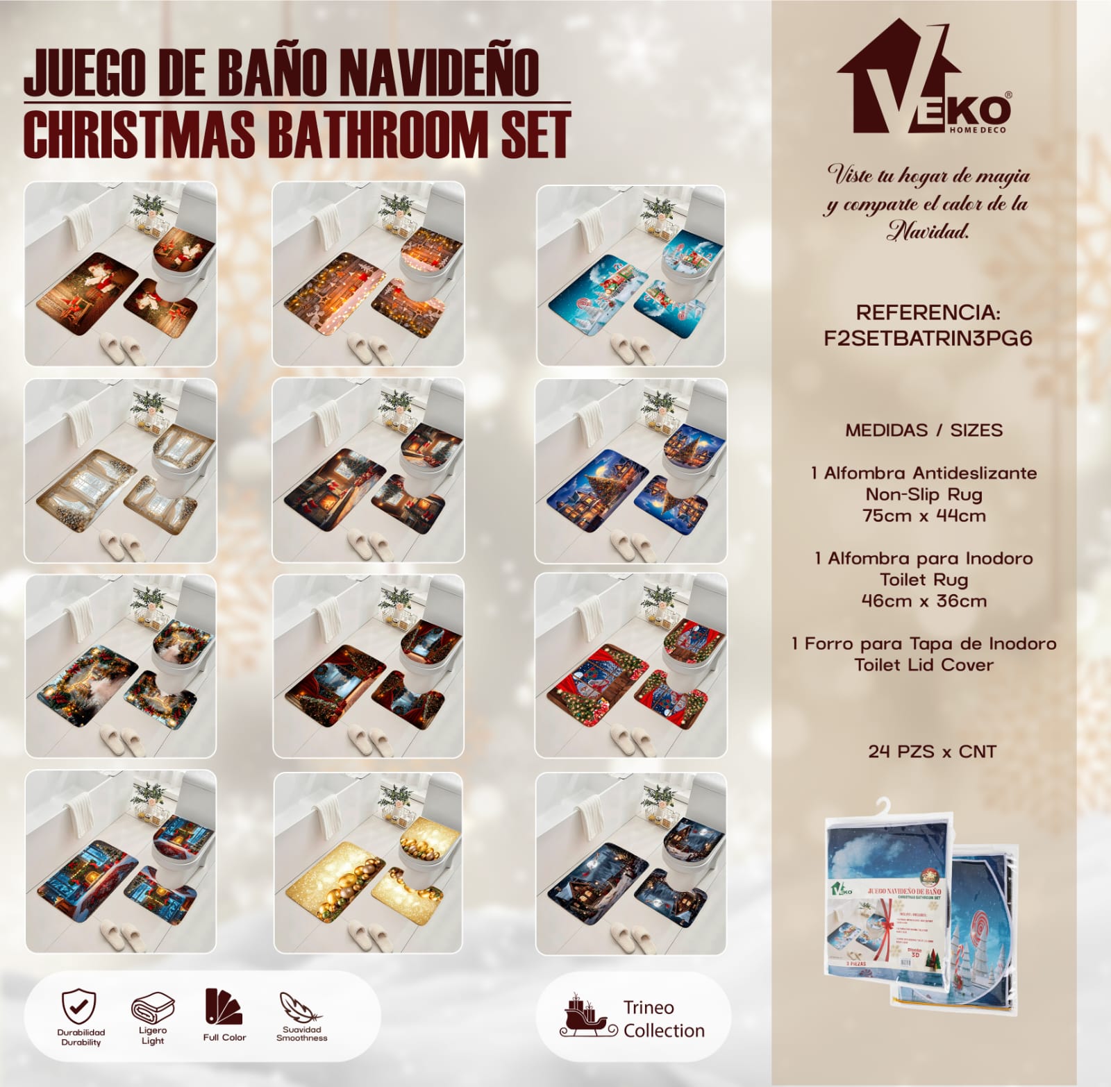 JUEGO DE COBERTOR PARA BAÑO NAVIDEÑO/3PCS