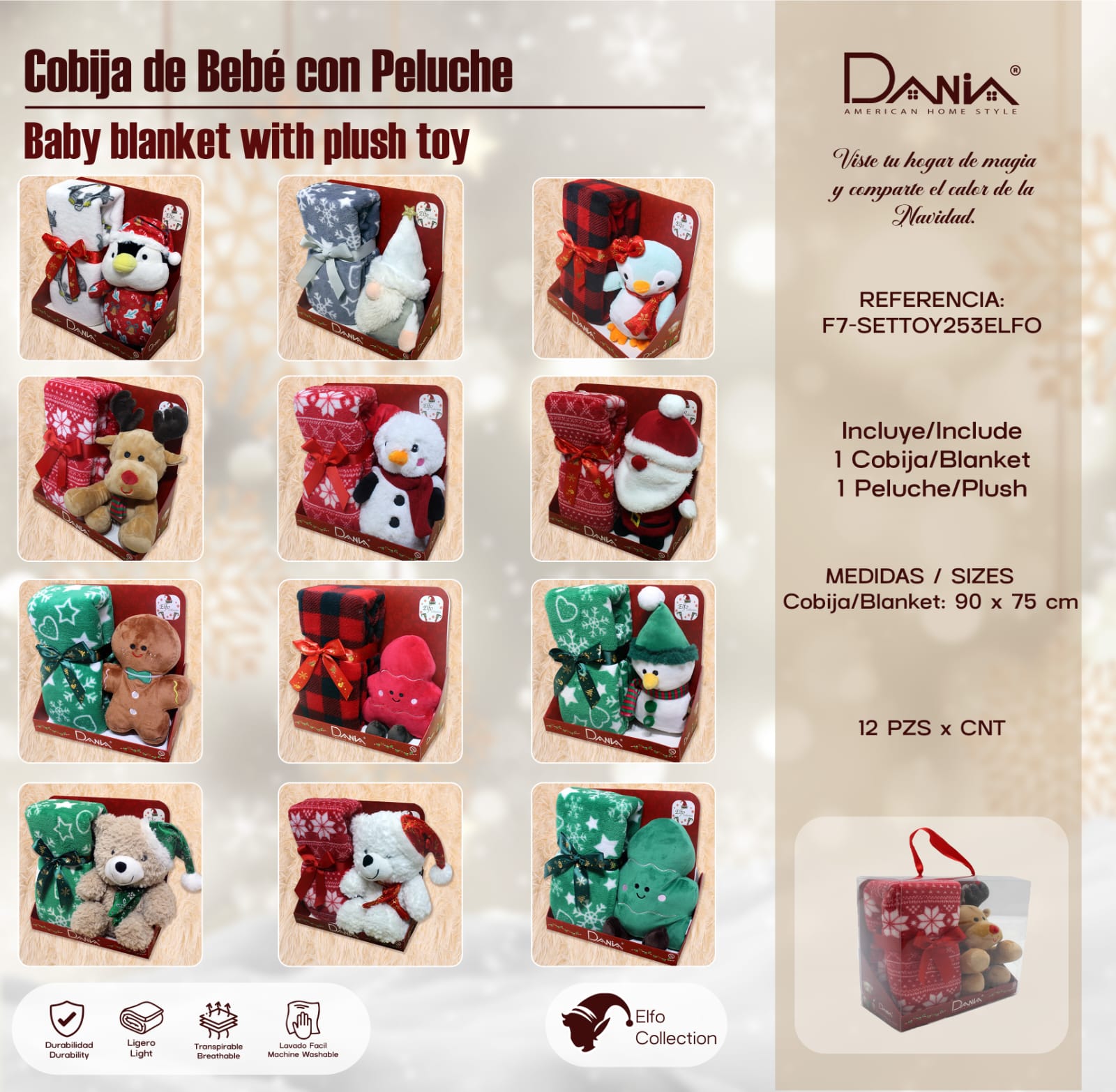 COBIJA CON PELUCHE DE NAVIDAD