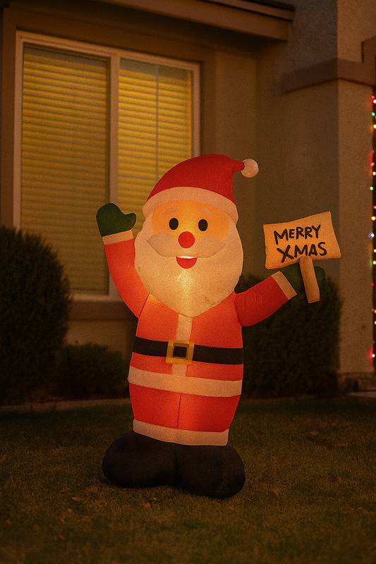Santa inflable con rotulo