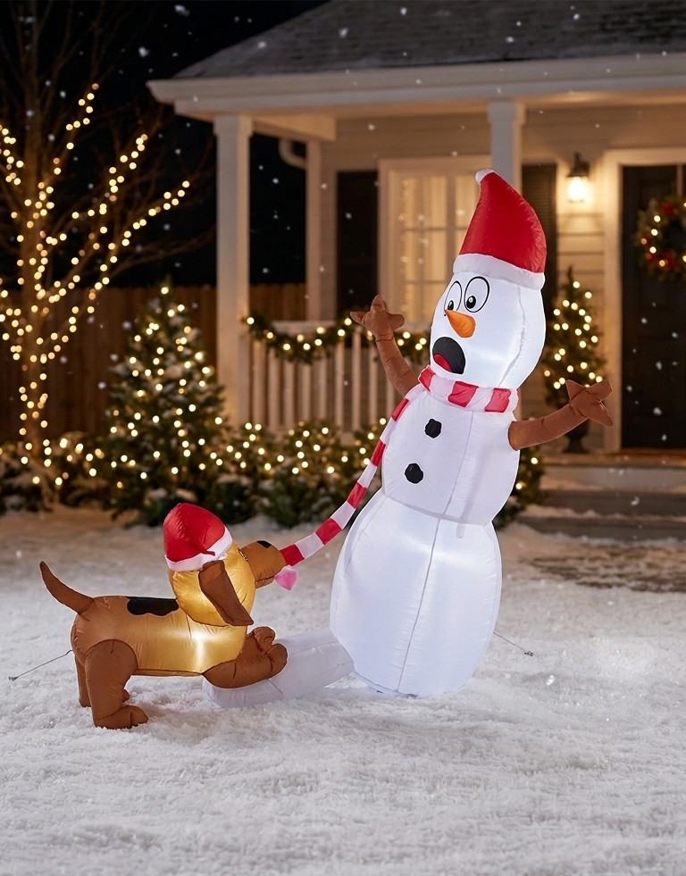 Inflable de muñeco de nieve y cachorro 120cm