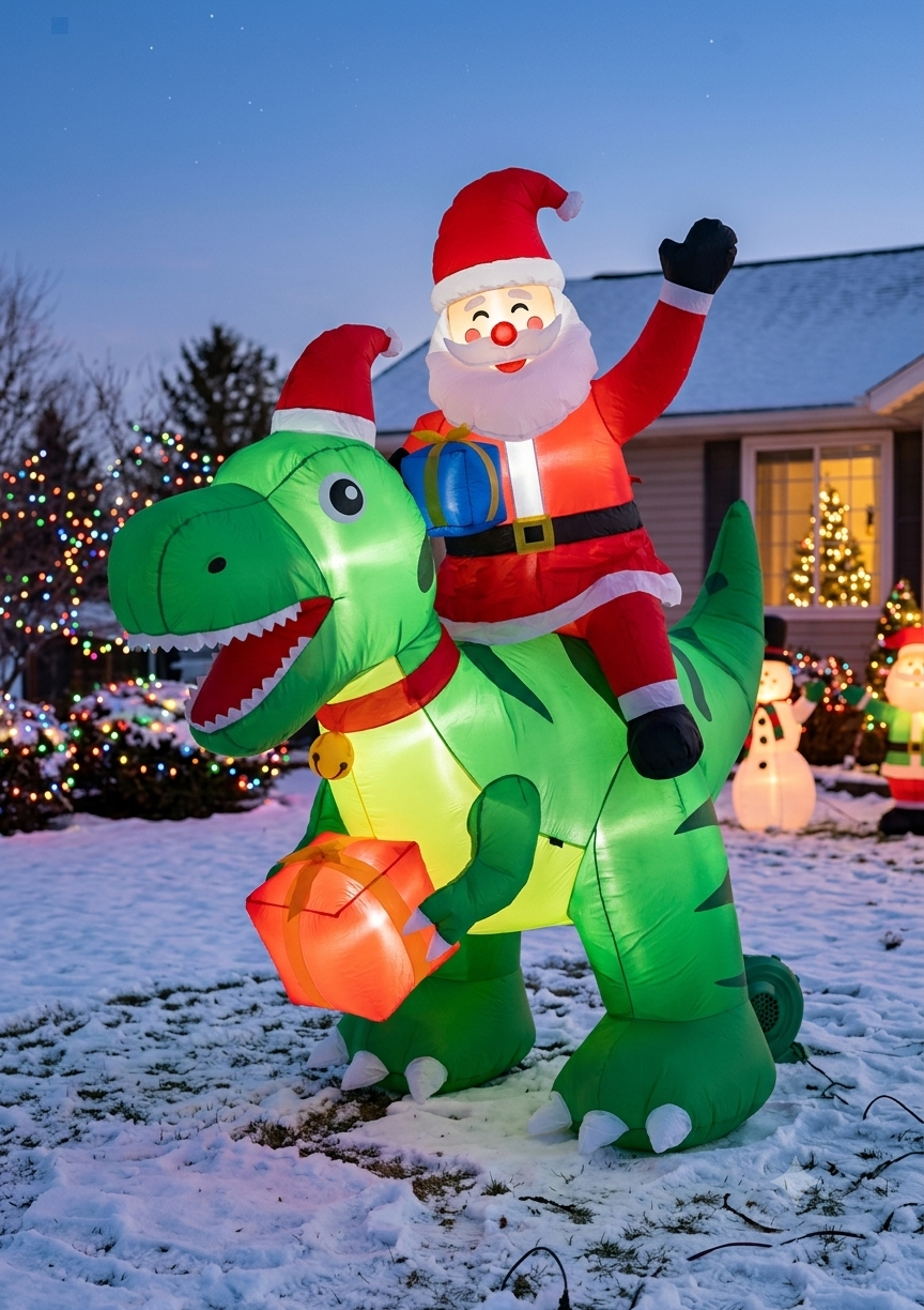 Inflable Santa y dinosaurio 210cm